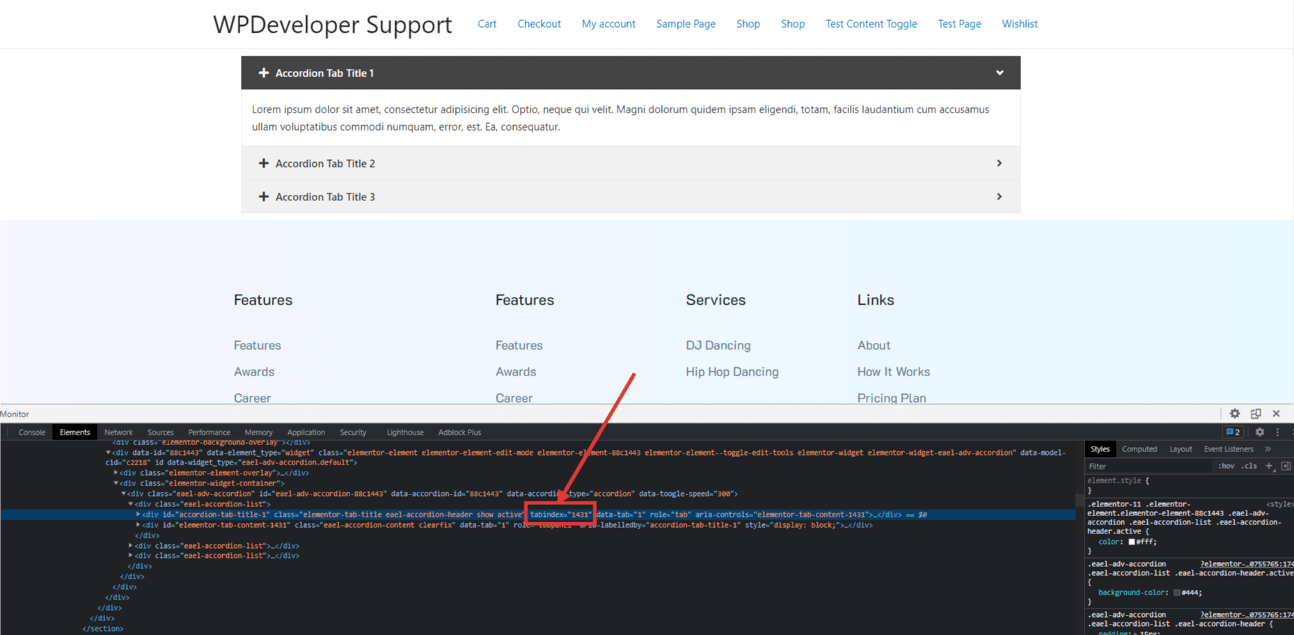 screenshot of accessible accordion plugin from WPDeveloper site